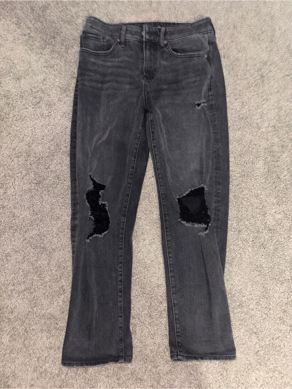 Express Boyfriend Mid Rise Women's Black Distressed Ripped Jeans